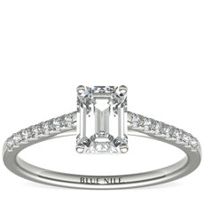 Petite Cathedral Pavé Diamond Engagement Ring in 14k White Gold (1/6 ct. tw.)